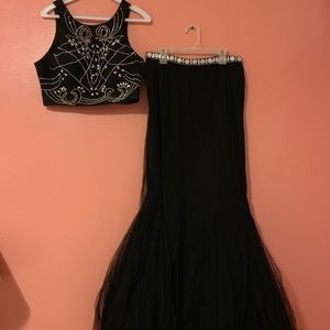 Two-Piece Long Mermaid Dress with Beaded Top